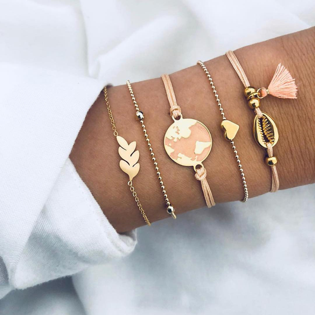 30 Styles Women Girls Mix Round alloy Crystal Charm Bracelets Fashion Boho Heart Map Pineapple Bracelets Sets Jewelry Gift