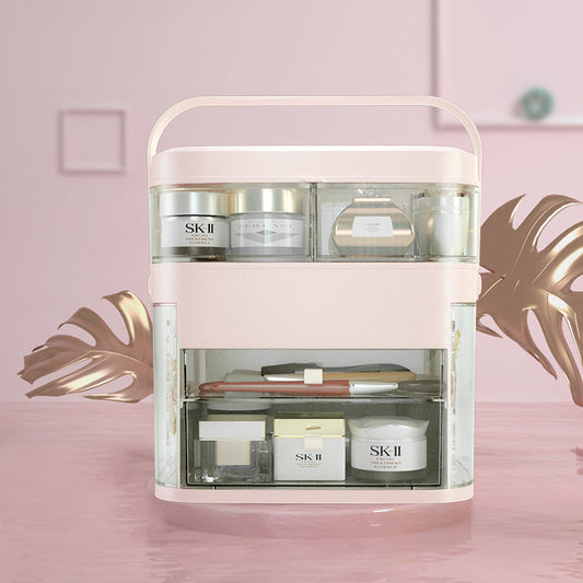 Net red cosmetics storage box LED lamp dust-proof skin care product dressing table desktop with mirror lamp jewelry rack
