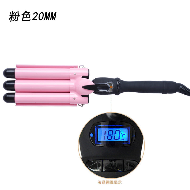 LCD curling irons, true temperature regulating three-bar curling iron, LCD temperature control, water ripple curling irons, hairdressing tools
