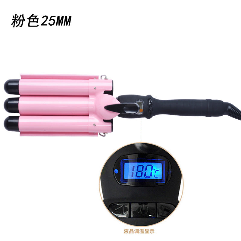 LCD curling irons, true temperature regulating three-bar curling iron, LCD temperature control, water ripple curling irons, hairdressing tools