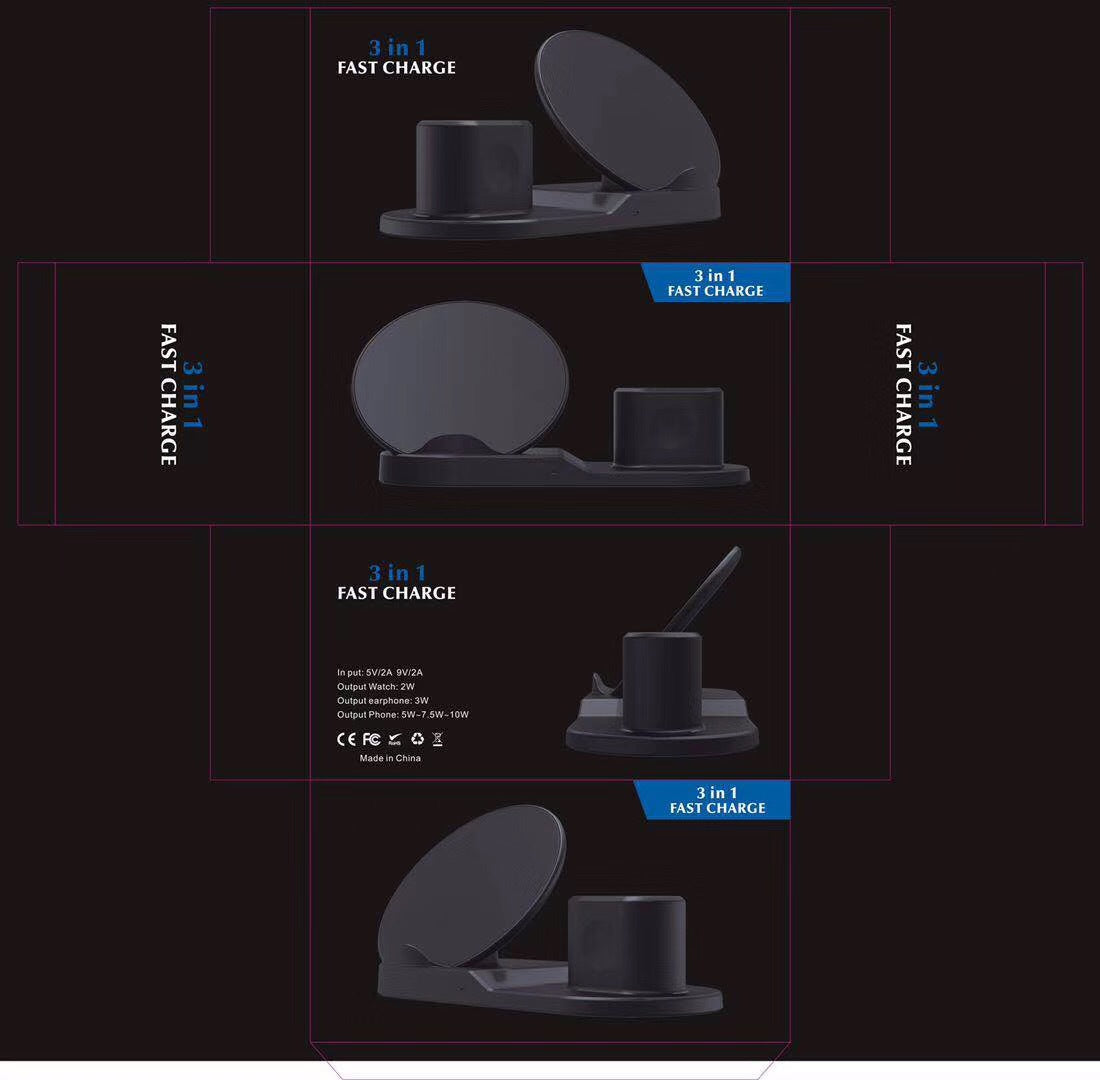 Three-in-one fast wireless charger is suitable for mobile phone watch headset wireless charging bracket fast charging bracket