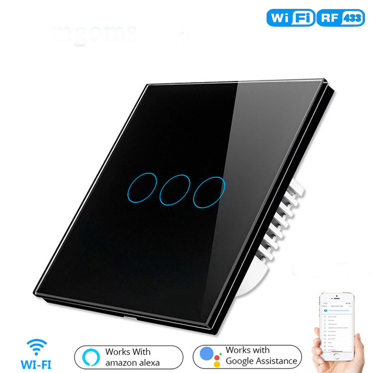 WIFI radio frequency function Touch smart wall switch Voice mobile APP remote control wall switch 3 open