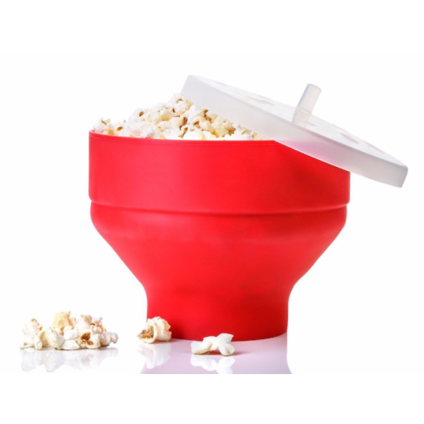 Silicone popcorn bowl Microwave oven foldable popcorn bucket Creative high temperature resistant large silicone bucket with lid