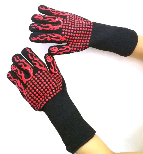 Spot high temperature resistant 800 degrees BBQ flame retardant non-slip fireproof barbecue gloves insulated microwave oven oven gloves
