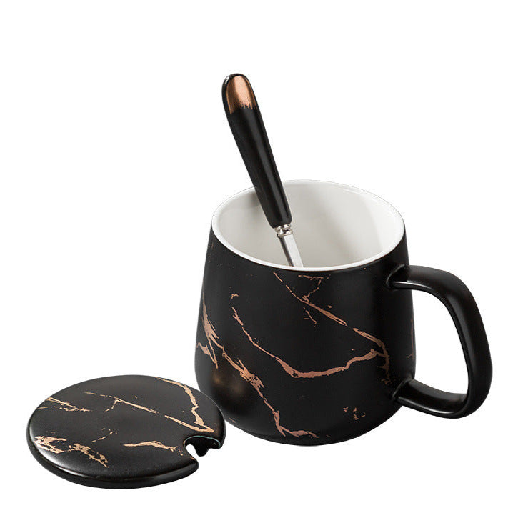 Creative simple marble pattern breakfast cup with lid office practical gift mug customization