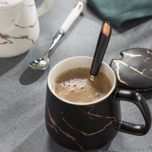 Creative simple marble pattern breakfast cup with lid office practical gift mug customization