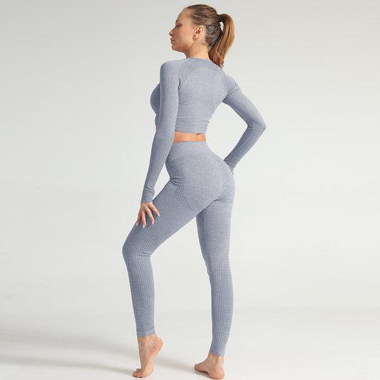 Cross-border European and American hip-lifting elastic fitness sports yoga wear Dot jacquard knitted seamless yoga wear suit women