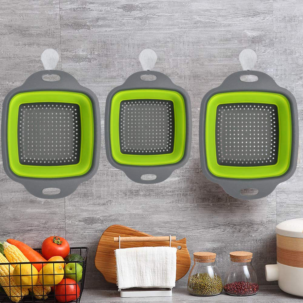 Factory direct stock square folding drain basket, foldable water filter blue, retractable fruit blue 2-piece set