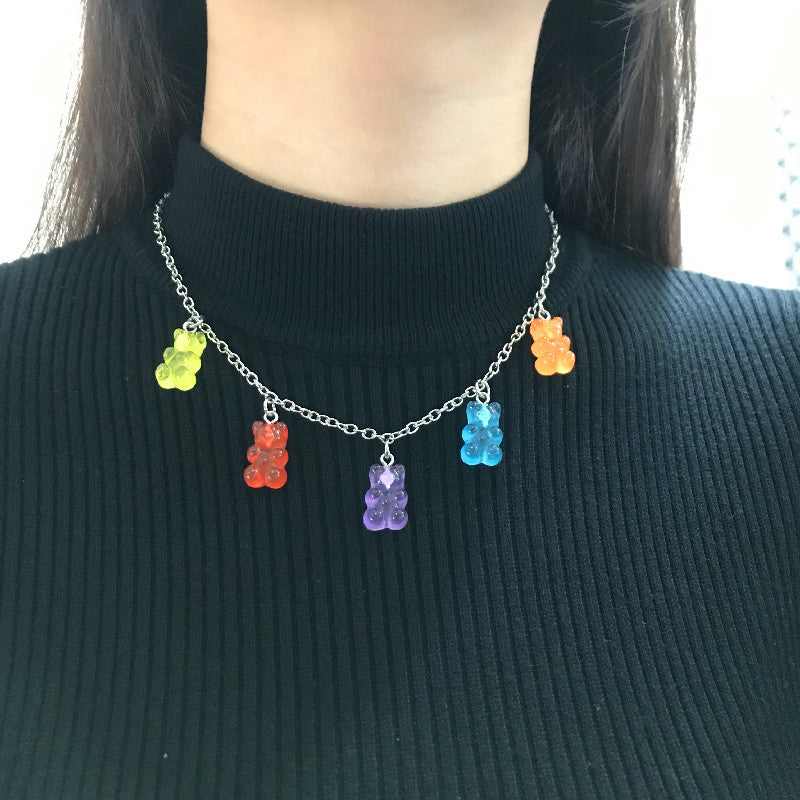 5 Rainbow Bears, Cool Girls, Bungee Fun, Transparent Jelly, Single Gummy Bear Necklace, Clavicle Chain, Long Chain