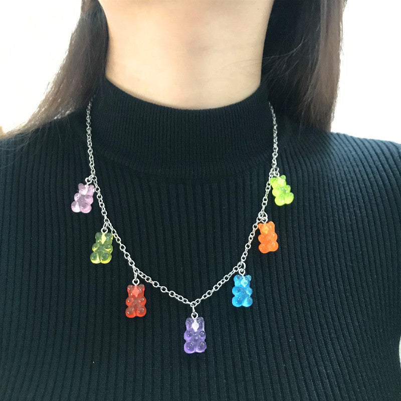 5 Rainbow Bears, Cool Girls, Bungee Fun, Transparent Jelly, Single Gummy Bear Necklace, Clavicle Chain, Long Chain