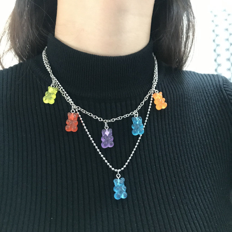5 Rainbow Bears, Cool Girls, Bungee Fun, Transparent Jelly, Single Gummy Bear Necklace, Clavicle Chain, Long Chain