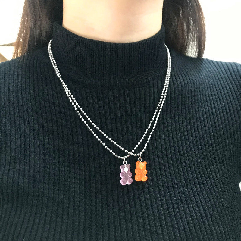 5 Rainbow Bears, Cool Girls, Bungee Fun, Transparent Jelly, Single Gummy Bear Necklace, Clavicle Chain, Long Chain