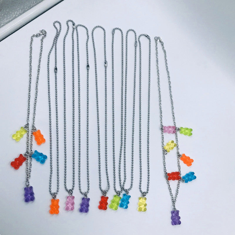 5 Rainbow Bears, Cool Girls, Bungee Fun, Transparent Jelly, Single Gummy Bear Necklace, Clavicle Chain, Long Chain