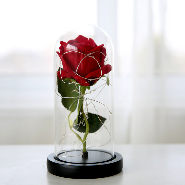 Simulation Rose Flower Glass Cover LED String Light Eternal Flower Glass Cover Gift Support Customized Generation