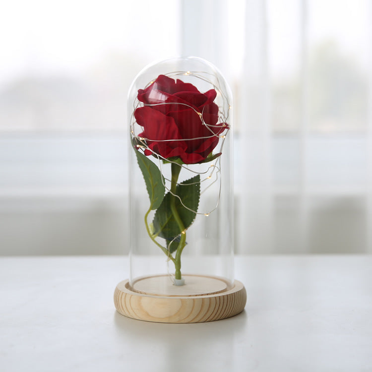 Simulation Rose Flower Glass Cover LED String Light Eternal Flower Glass Cover Gift Support Customized Generation