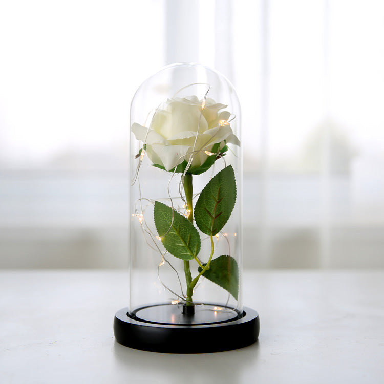 Simulation Rose Flower Glass Cover LED String Light Eternal Flower Glass Cover Gift Support Customized Generation