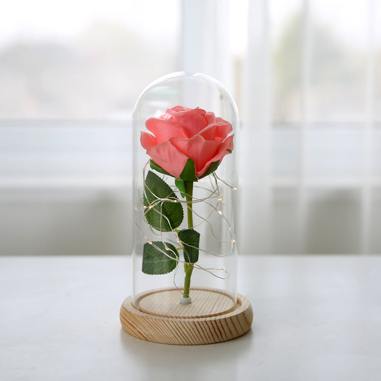 Simulation Rose Flower Glass Cover LED String Light Eternal Flower Glass Cover Gift Support Customized Generation