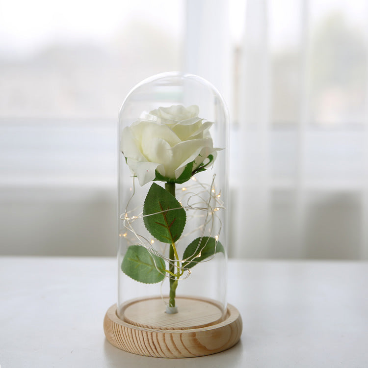 Simulation Rose Flower Glass Cover LED String Light Eternal Flower Glass Cover Gift Support Customized Generation