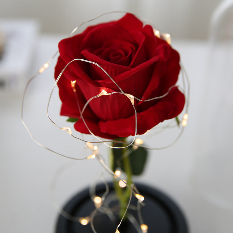 Simulation Rose Flower Glass Cover LED String Light Eternal Flower Glass Cover Gift Support Customized Generation