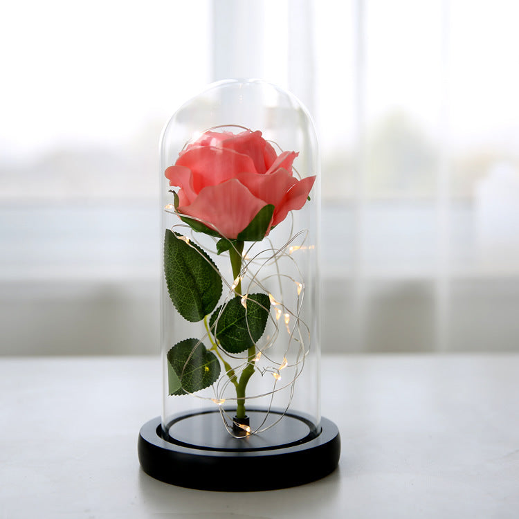 Simulation Rose Flower Glass Cover LED String Light Eternal Flower Glass Cover Gift Support Customized Generation
