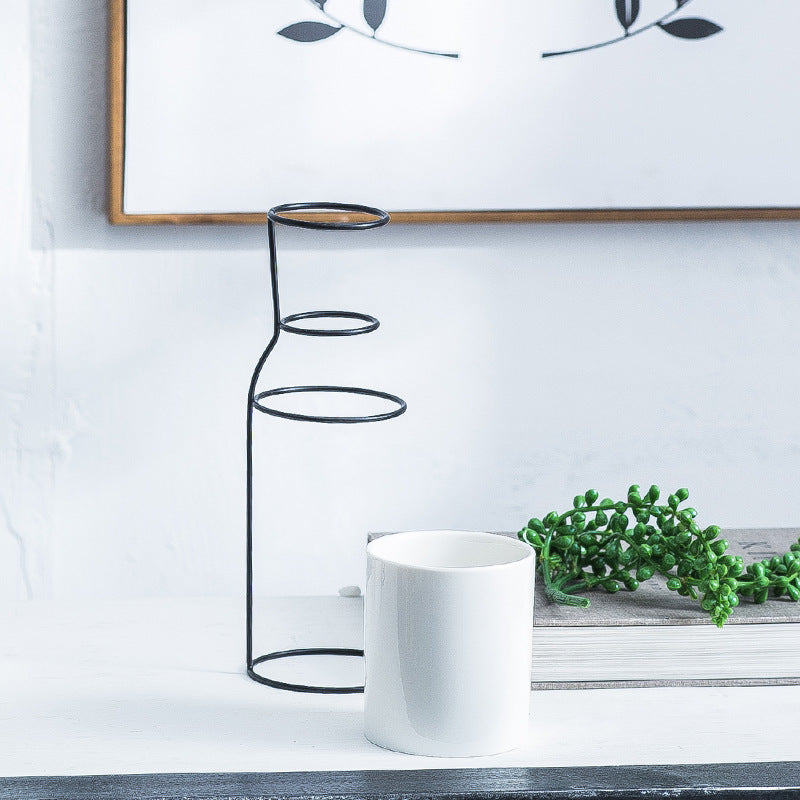 ins Nordic Feng Shui culture iron art ceramic vase modern minimalist flower arrangement home decoration ornaments dried flower vase