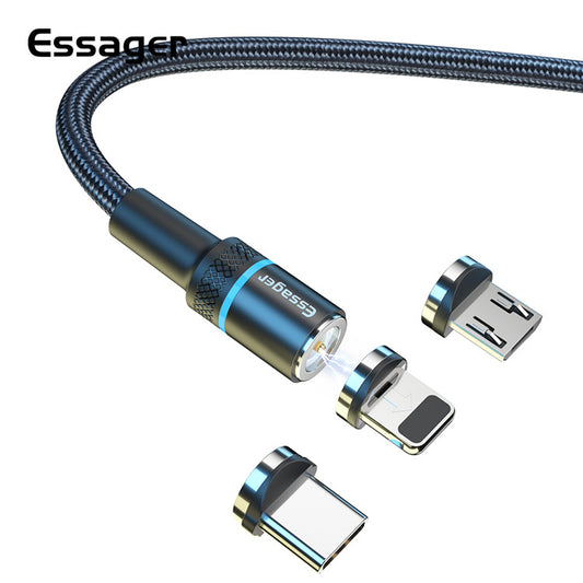 Round head magnetic data cable is suitable for Android Apple Type-c three-in-one magnetic blind charging cable factory outlet