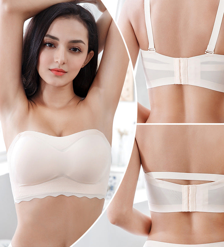Detachable shoulder strap tube top underwear wrapped chest style gather beautiful back female student base anti-glare ice silk dress female bra