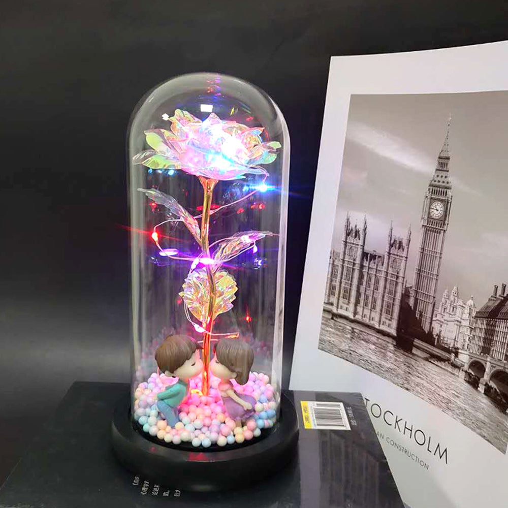 Manufacturer gold leaf rose glass cover led lamp immortal simulation flower Valentine's day gift creative gift decoration ornaments