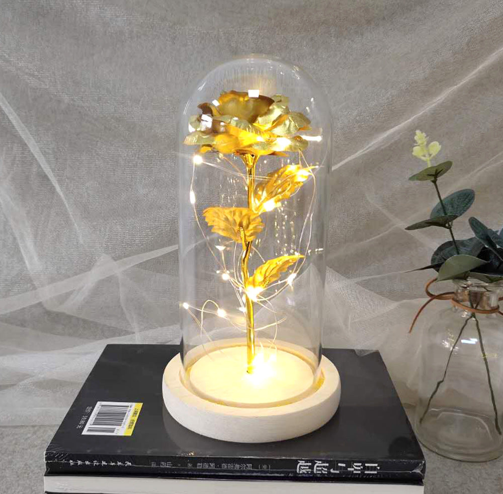 Manufacturer gold leaf rose glass cover led lamp immortal simulation flower Valentine's day gift creative gift decoration ornaments