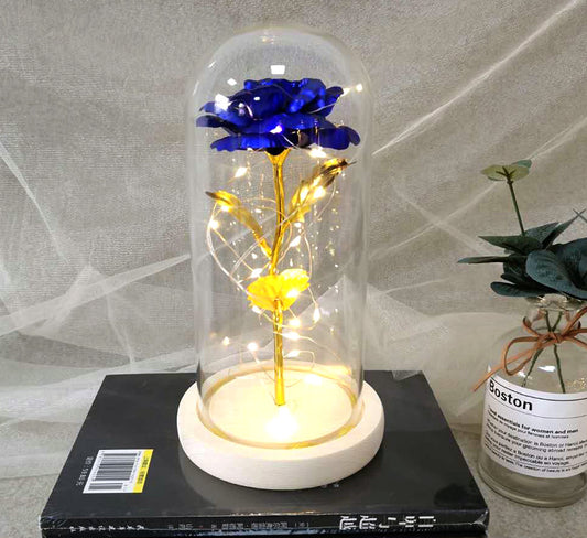 Manufacturer gold leaf rose glass cover led lamp immortal simulation flower Valentine's day gift creative gift decoration ornaments