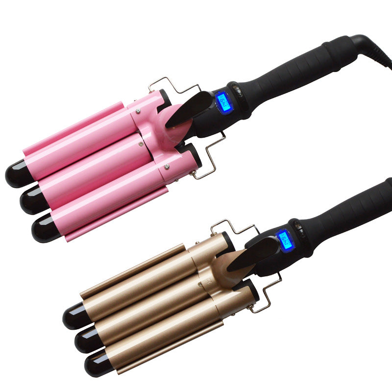 LCD curling irons, true temperature regulating three-bar curling iron, LCD temperature control, water ripple curling irons, hairdressing tools