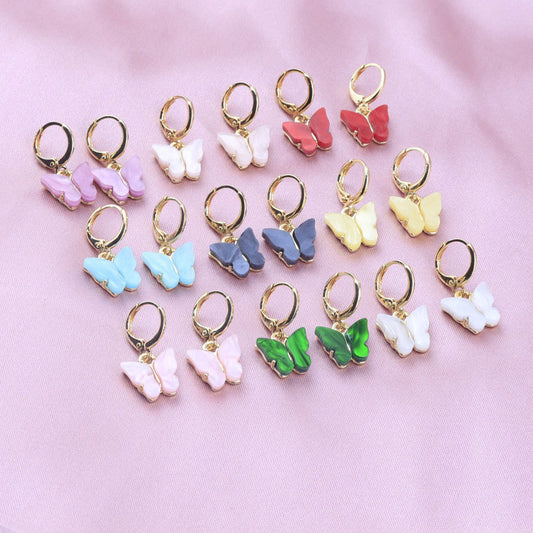 Korean new product earrings fashion color acrylic butterfly earrings earrings small fresh sweet colorful earrings earrings
