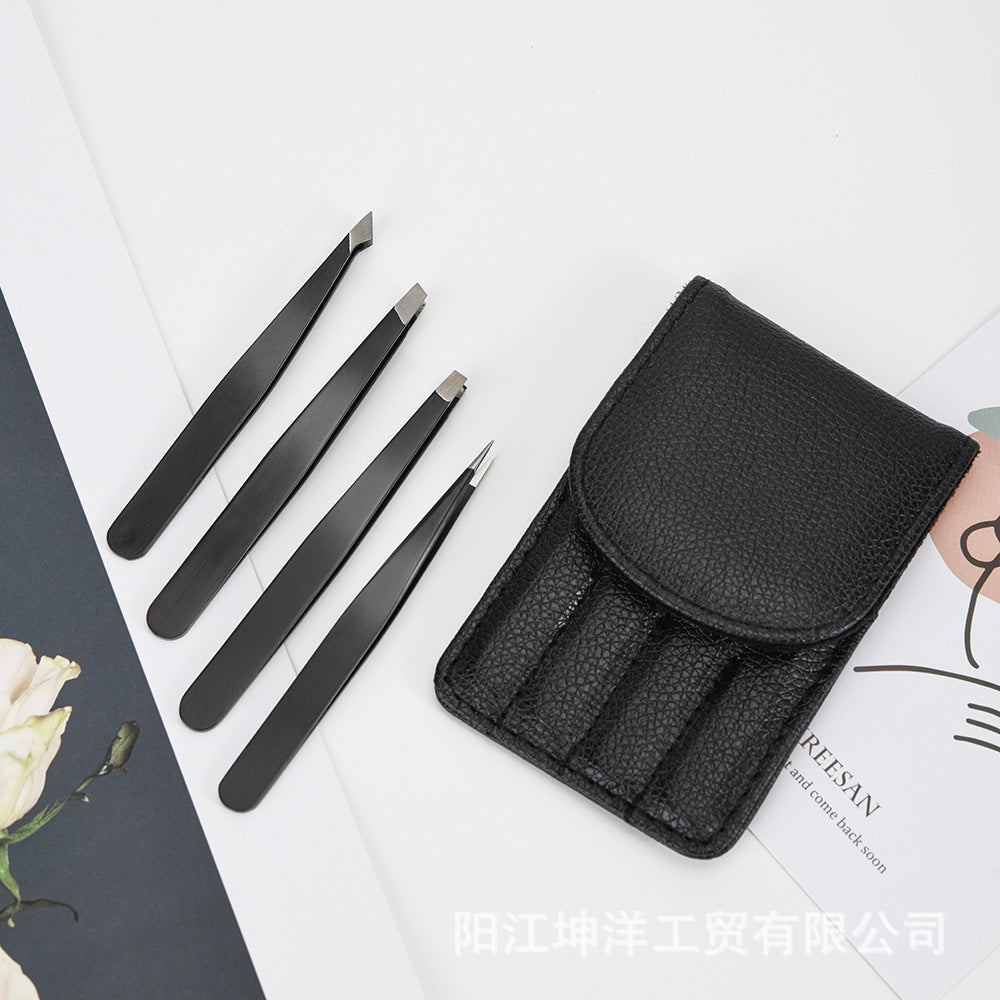 Professional stainless steel eyebrow clip positive oblique mouth eyebrow trimming tweezers small tweezers plucking eyebrow clip tweezers beauty three-piece set