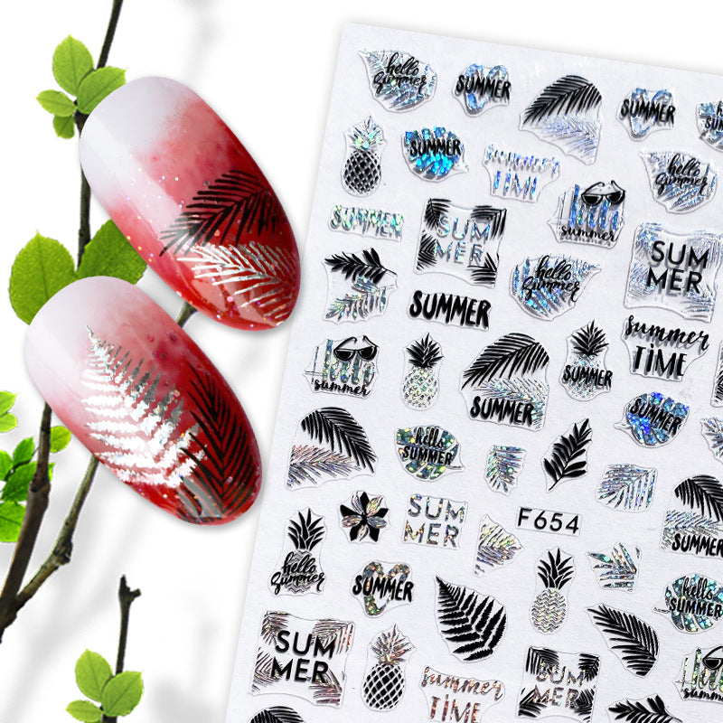 Camouflage brand new hot stamping process summer fruit black and white hot stamping gold and silver nail stickers nail decals