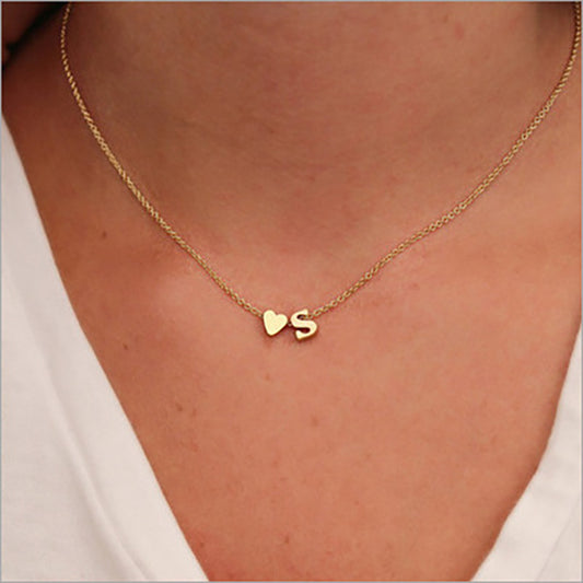 European and American explosion models simple and fashionable items, letter peach heart clavicle chain necklace female English letter pendant necklace
