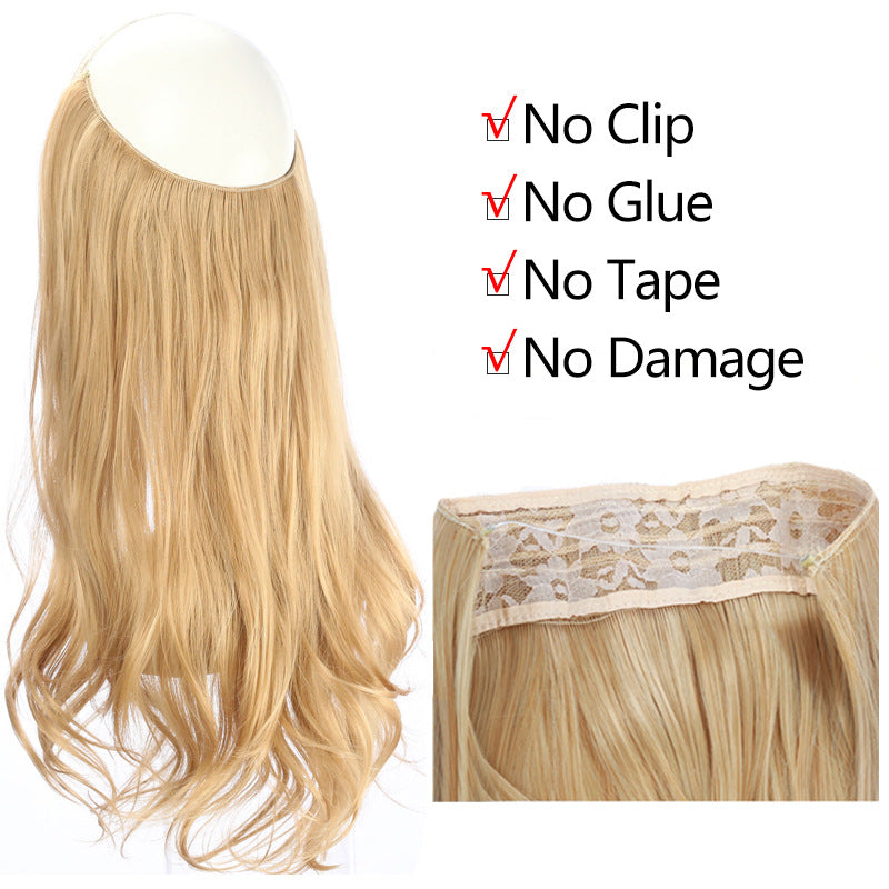 Cross-border hot sale wig female fish line wave long curly hair seamless hair extension 40cm matte silk fish line wig