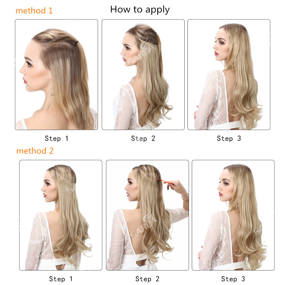 Cross-border hot sale wig female fish line wave long curly hair seamless hair extension 40cm matte silk fish line wig