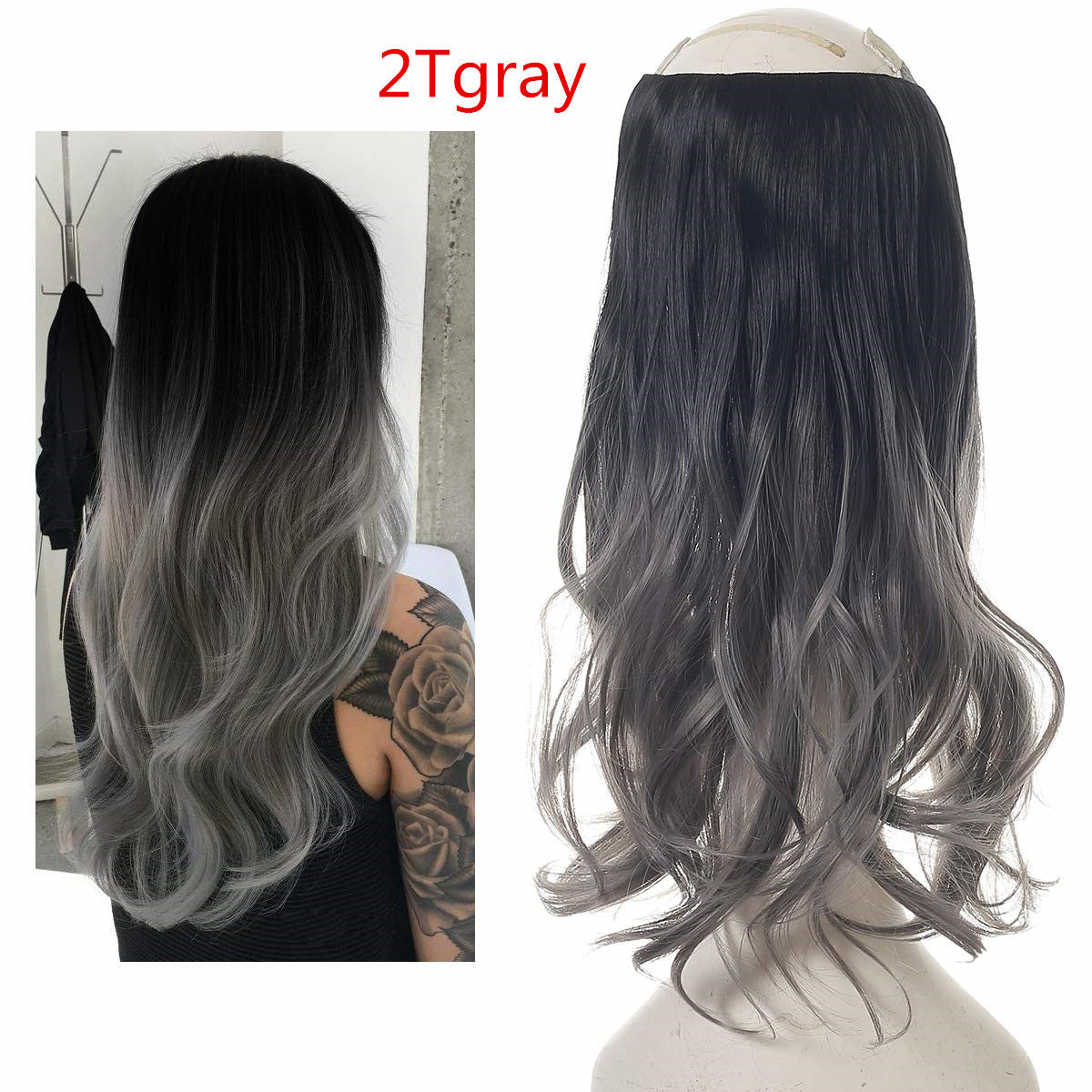 Cross-border hot sale wig female fish line wave long curly hair seamless hair extension 40cm matte silk fish line wig