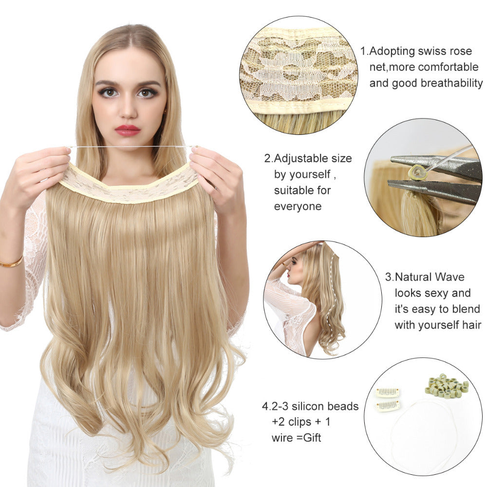 Cross-border hot sale wig female fish line wave long curly hair seamless hair extension 40cm matte silk fish line wig