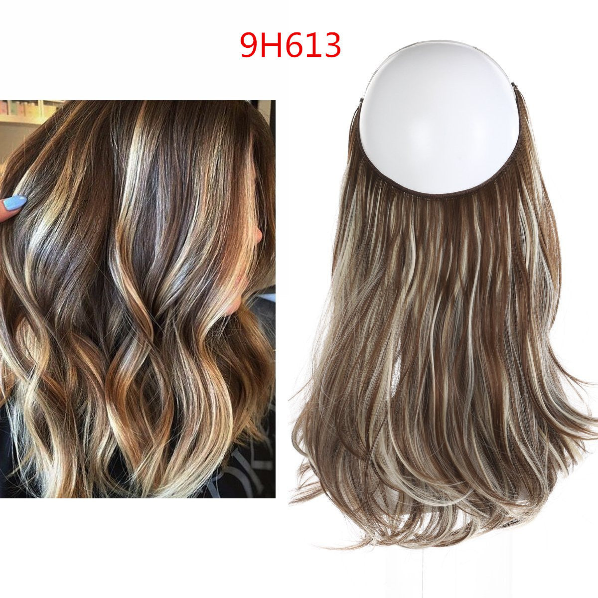 Cross-border hot sale wig female fish line wave long curly hair seamless hair extension 40cm matte silk fish line wig