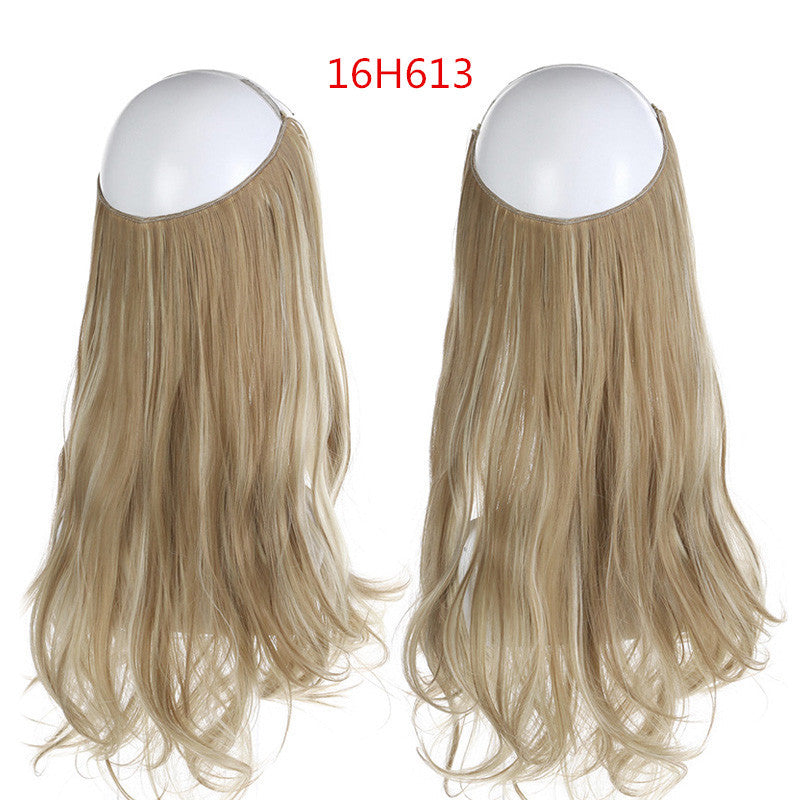 Cross-border hot sale wig female fish line wave long curly hair seamless hair extension 40cm matte silk fish line wig
