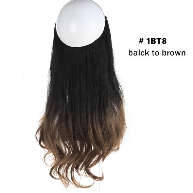 Cross-border hot sale wig female fish line wave long curly hair seamless hair extension 40cm matte silk fish line wig