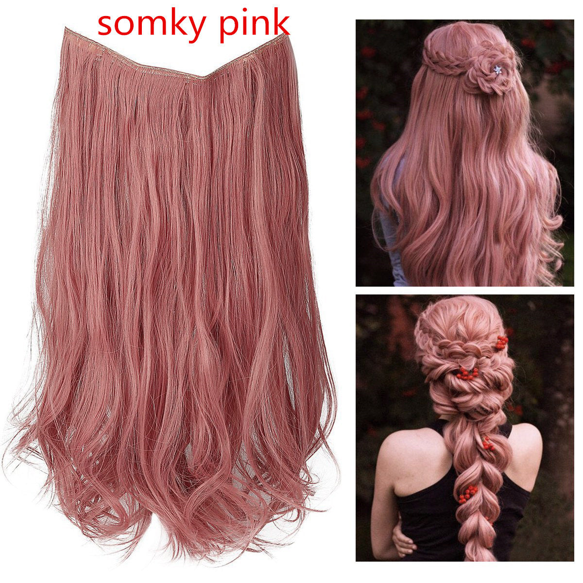 Cross-border hot sale wig female fish line wave long curly hair seamless hair extension 40cm matte silk fish line wig
