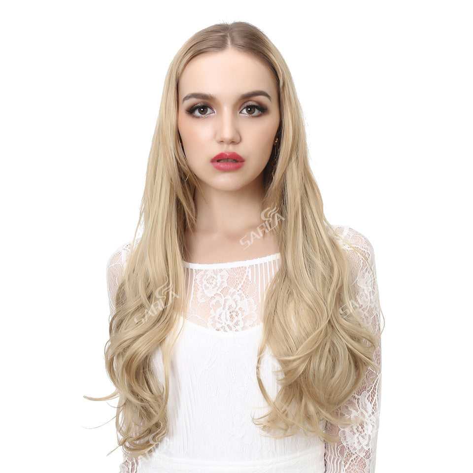 Cross-border hot sale wig female fish line wave long curly hair seamless hair extension 40cm matte silk fish line wig