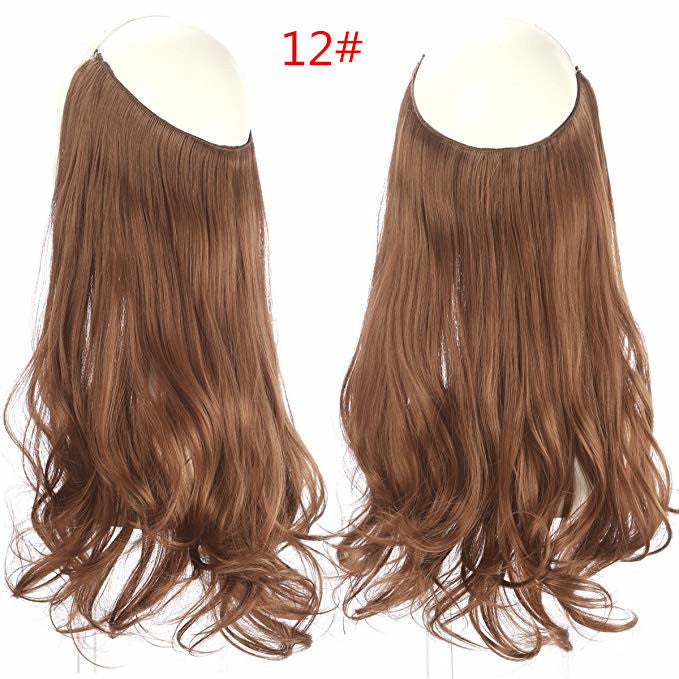 Cross-border hot sale wig female fish line wave long curly hair seamless hair extension 40cm matte silk fish line wig