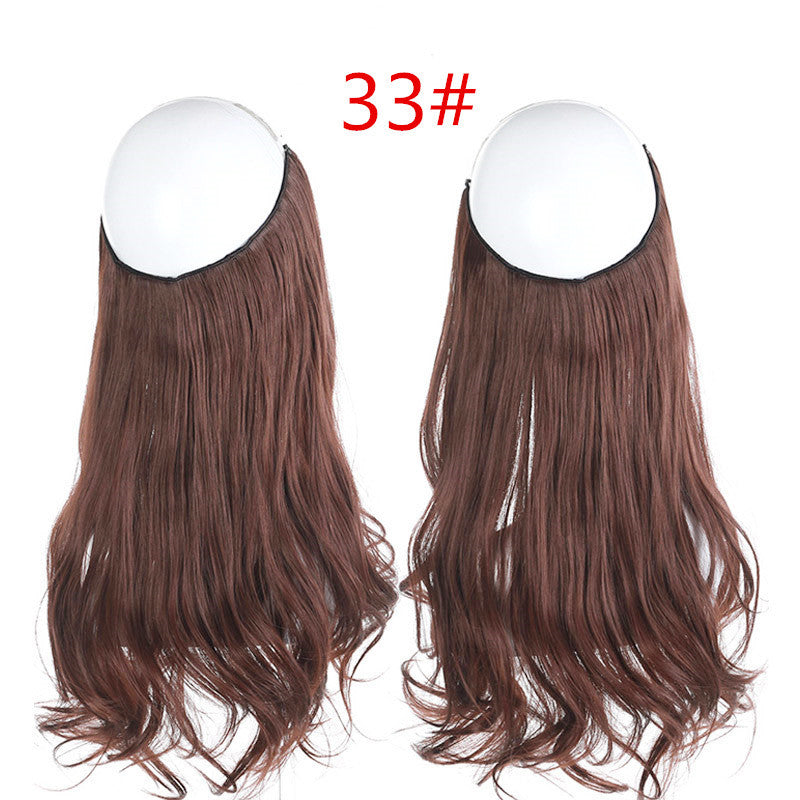 Cross-border hot sale wig female fish line wave long curly hair seamless hair extension 40cm matte silk fish line wig
