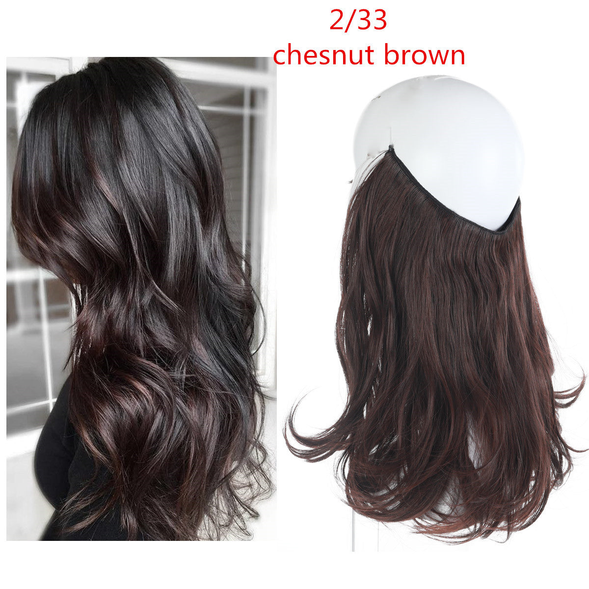Cross-border hot sale wig female fish line wave long curly hair seamless hair extension 40cm matte silk fish line wig