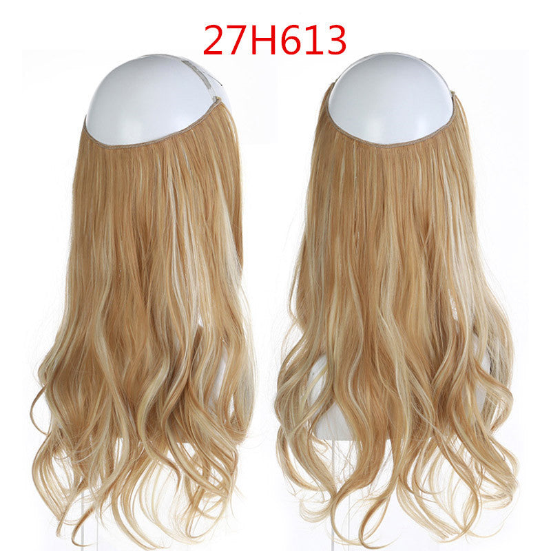 Cross-border hot sale wig female fish line wave long curly hair seamless hair extension 40cm matte silk fish line wig