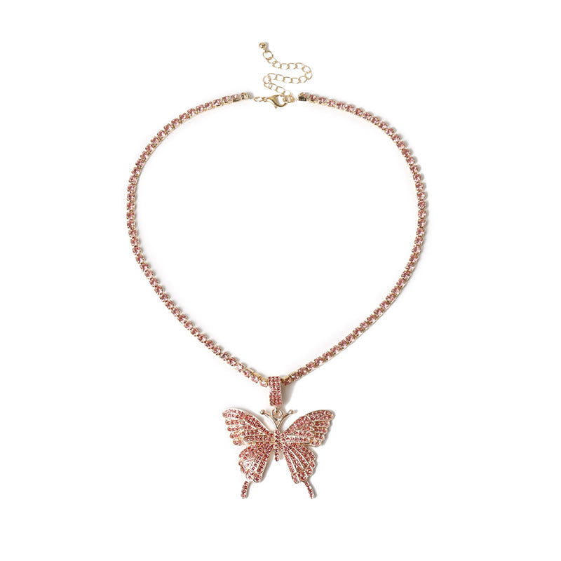 Yi Chen European and American butterfly necklace temperament single-layer claw chain diamond jewelry simple and wild inlaid with rhinestone cross-border jewelry