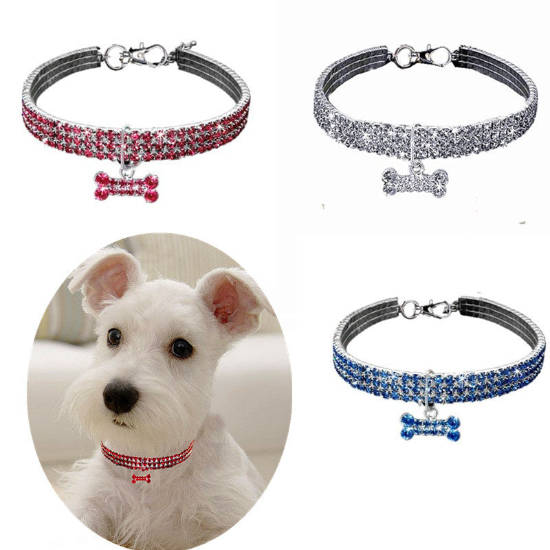 Explosive Manufacturers Pet Products Three-row Elastic Necklace Pet Collar Bones Dog Accessories Cross-border E-commerce